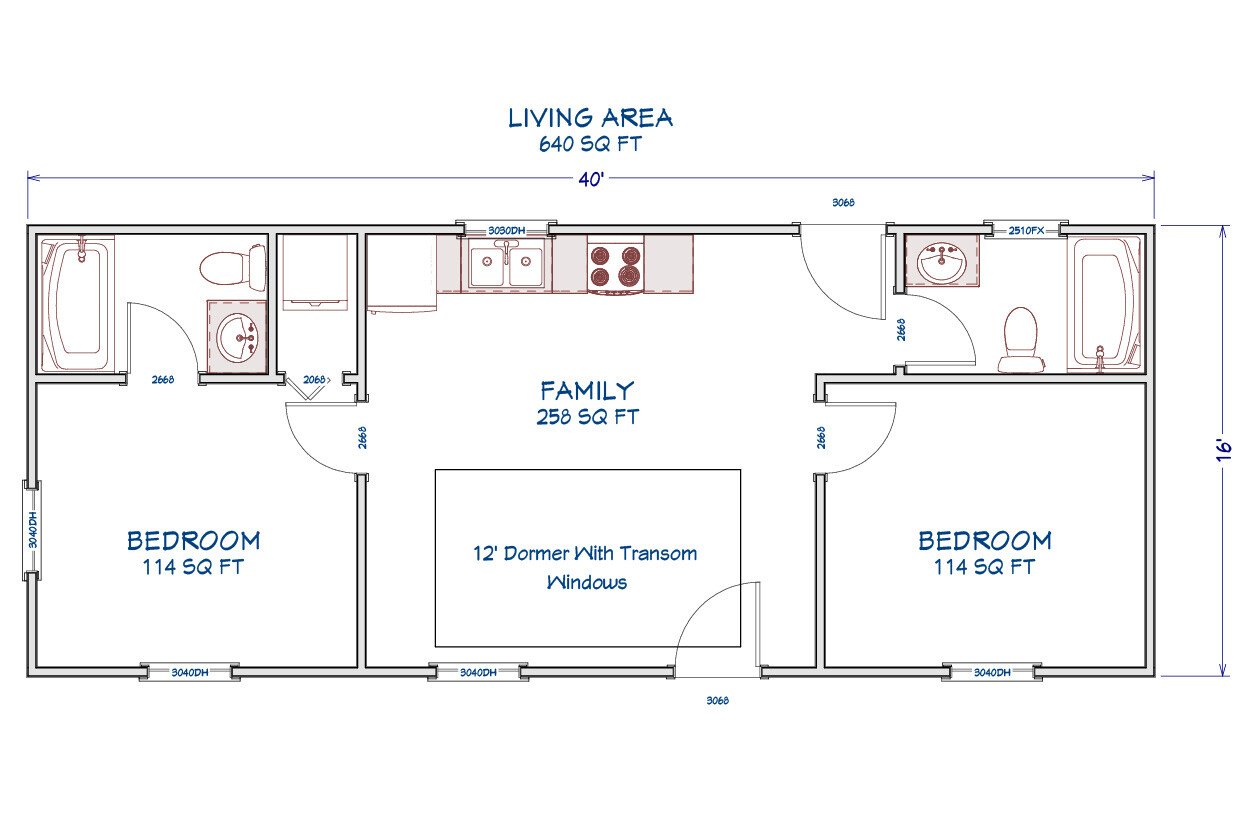 16x40_Dormer2BedroomCabin_FloorPlan