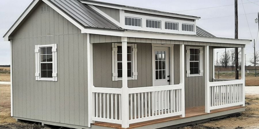 Grey cabin with porch